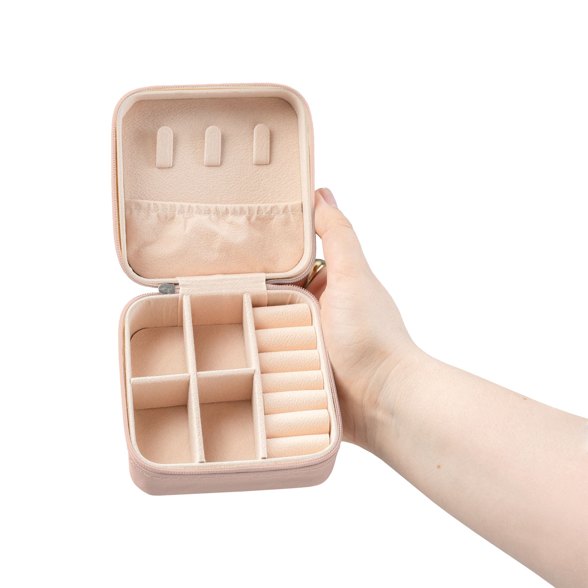 Mama Jewelry Travel Case — Compact Pink Travel Jewelry Organizer with Ring Rolls & Compartments