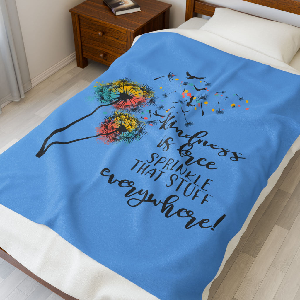 Kindness Is Free Velveteen Plush Blanket — Dandelion Inspirational Throw