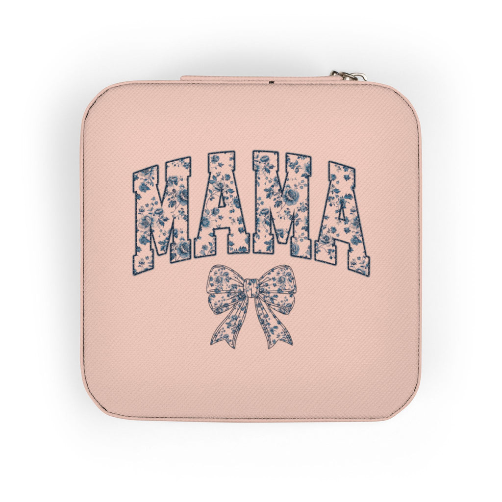 Mama Jewelry Travel Case — Compact Pink Travel Jewelry Organizer with Ring Rolls & Compartments