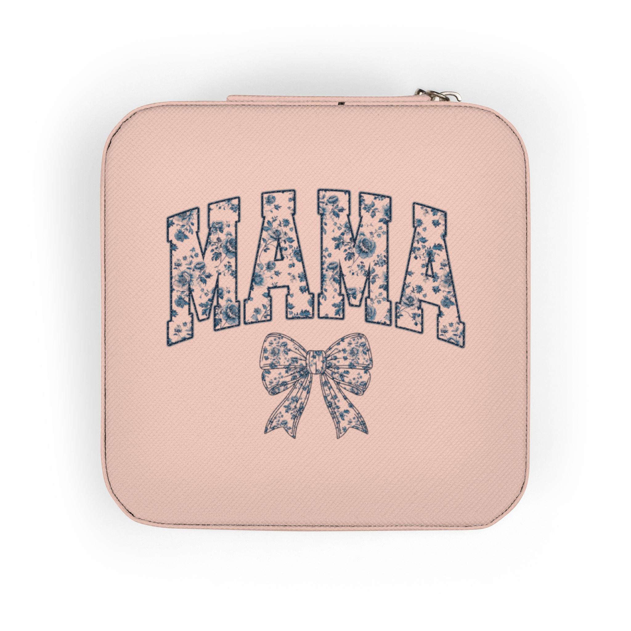 Mama Jewelry Travel Case — Compact Pink Travel Jewelry Organizer with Ring Rolls & Compartments