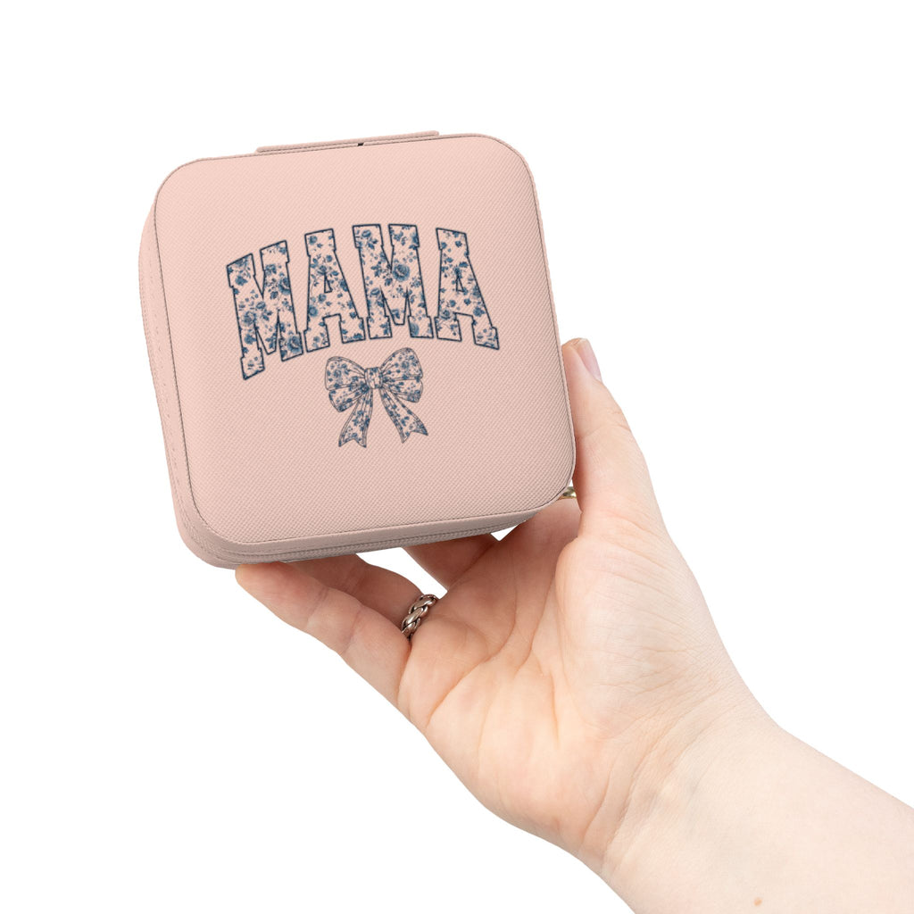 Mama Jewelry Travel Case — Compact Pink Travel Jewelry Organizer with Ring Rolls & Compartments