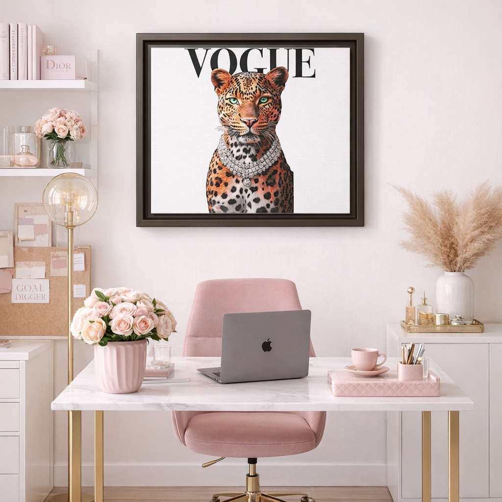 Vogue Leopard Portrait Framed Canvas